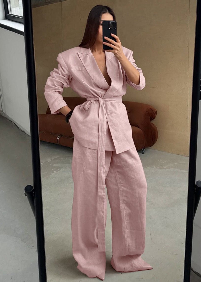 Roselle Linen Tailored Set – Relaxed Blazer & Wide-Leg Pants Suit