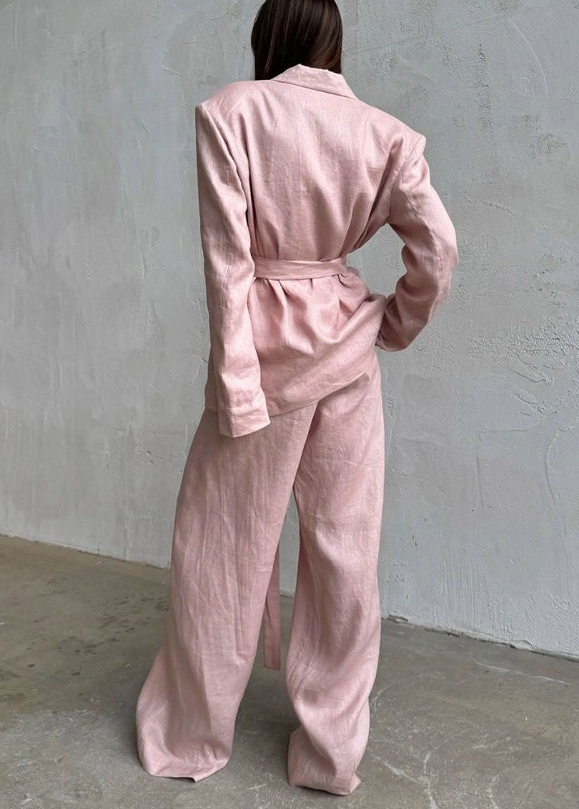 Roselle Linen Tailored Set – Relaxed Blazer & Wide-Leg Pants Suit