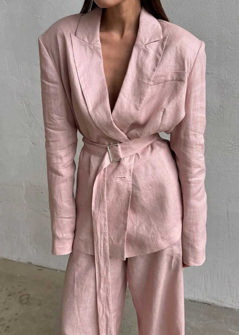 Roselle Linen Tailored Set – Relaxed Blazer & Wide-Leg Pants Suit