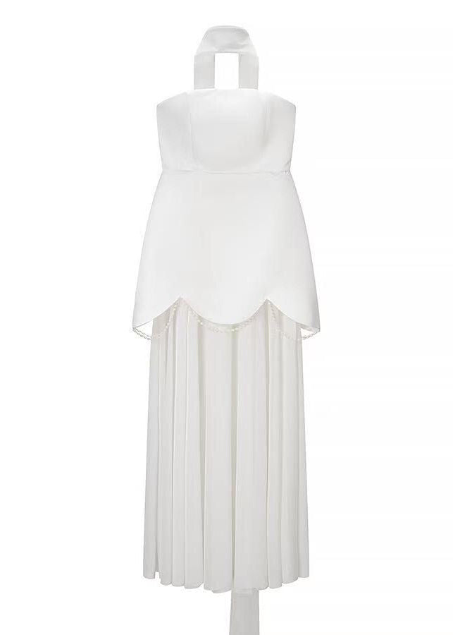 Aurelia Pearl Drape Maxi Dress – Strapless Corset Evening Gown with Scarf Detail