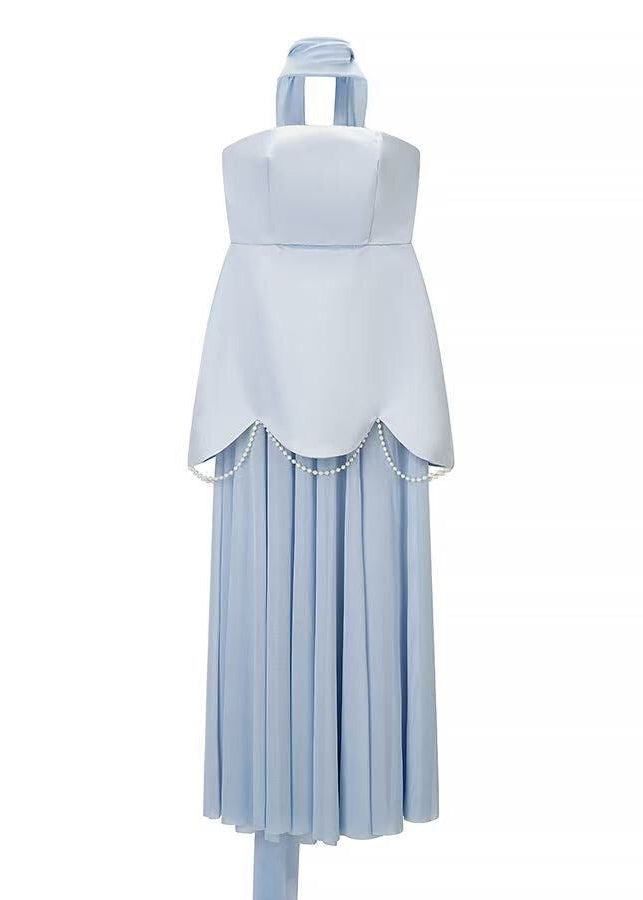 Aurelia Pearl Drape Maxi Dress – Strapless Corset Evening Gown with Scarf Detail