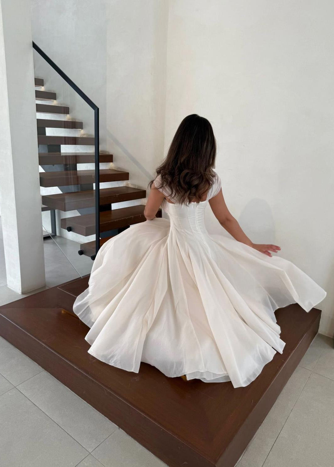 Rosaline Corset Midi Dress – Structured Waist Flowy A-Line Evening Dress