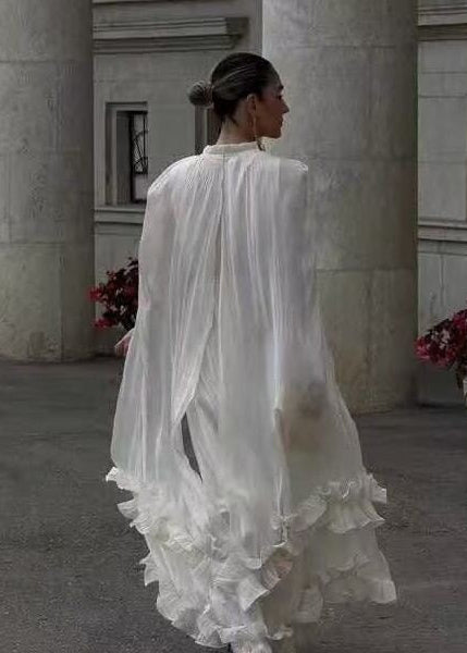 Celestine Ruffle Cape Maxi Dress – Sheer Layered Flowy Elegant Evening Dress