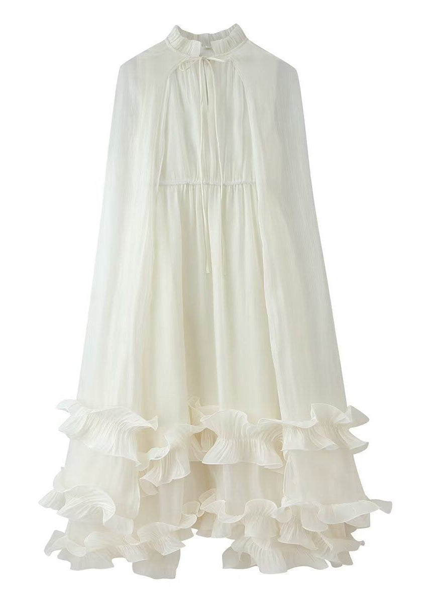 Celestine Ruffle Cape Maxi Dress – Sheer Layered Flowy Elegant Evening Dress