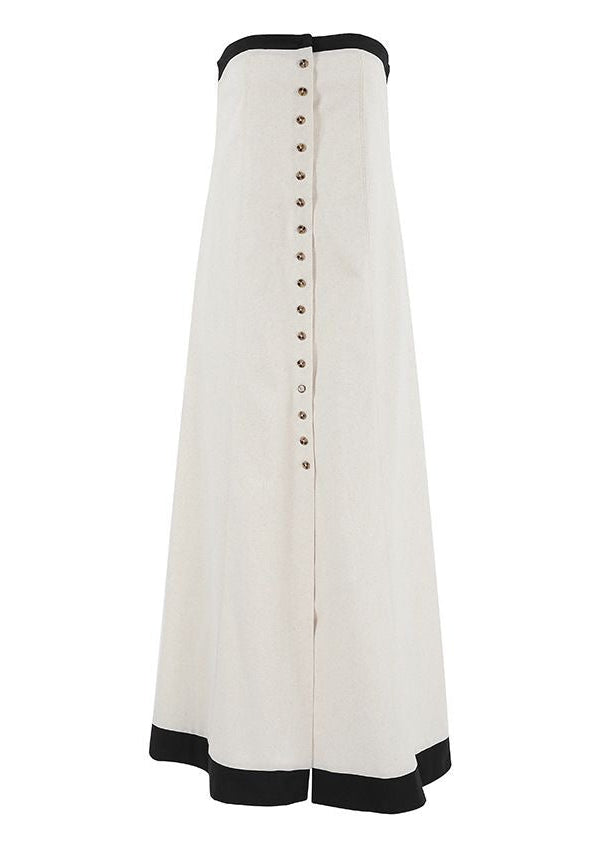 Monroe Strapless Linen Blend Maxi Dress – Button Front A-Line Summer Dress