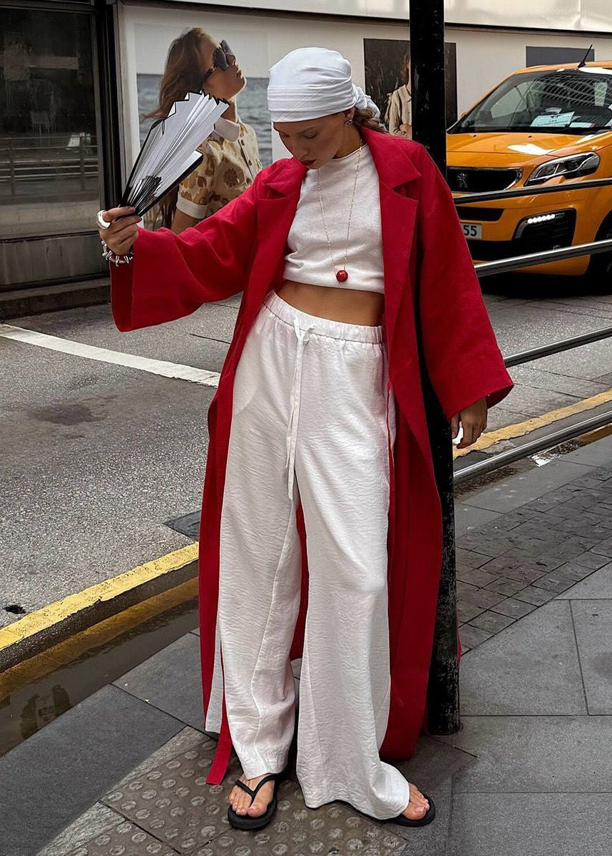 Arden Linen Blend Wrap Maxi Dress – Oversized Long Sleeve Belted Shirt Dress