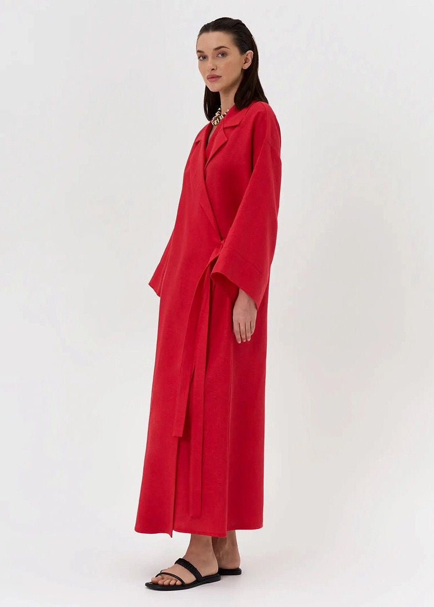 Arden Linen Blend Wrap Maxi Dress – Oversized Long Sleeve Belted Shirt Dress