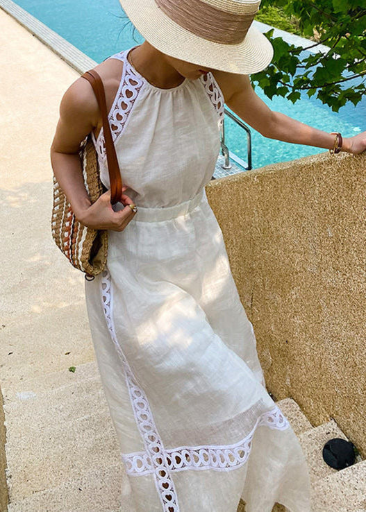 Marais - Cutout Halter Maxi Dress with Embroidered Trim