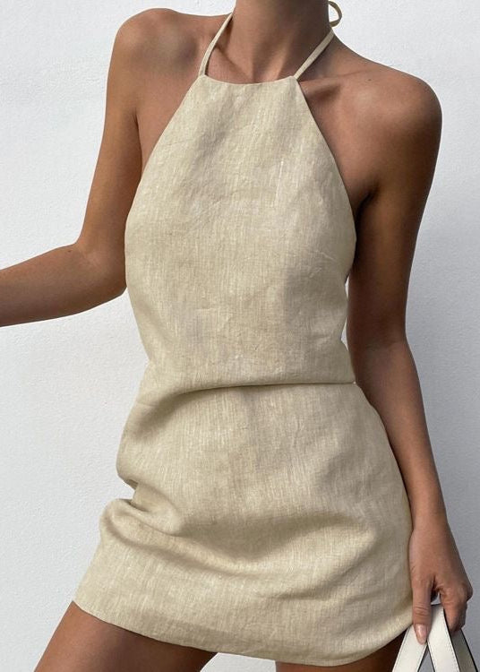 Solana Tie-Back Dress - Linen Halter Mini