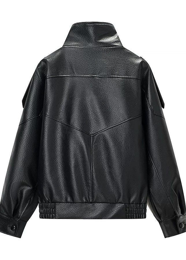 Noir Edge Black Oversized Faux Leather High-Neck Jacket