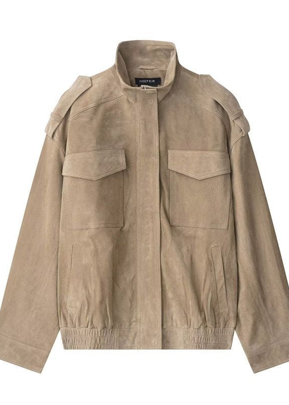 Avery Oversized Suede-Look Utility Jacket – Taupe