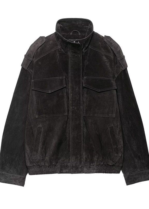 Avery Oversized Suede-Look Utility Jacket – Taupe