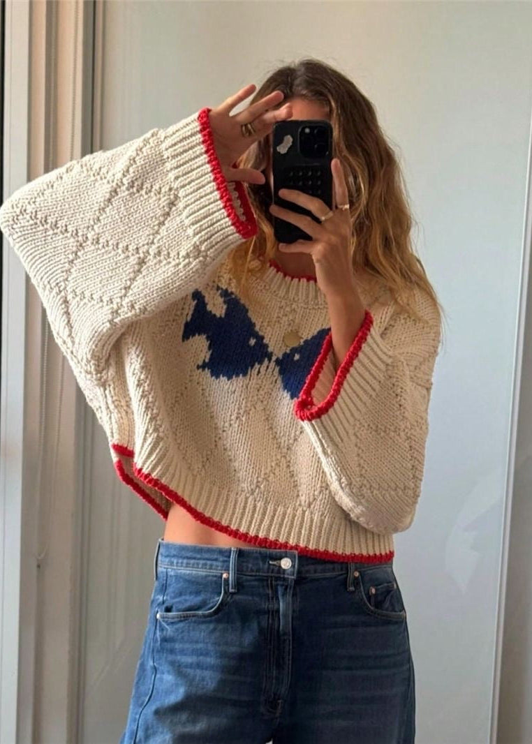 Maribel Oversized Butterfly Knit Sweater – Cream