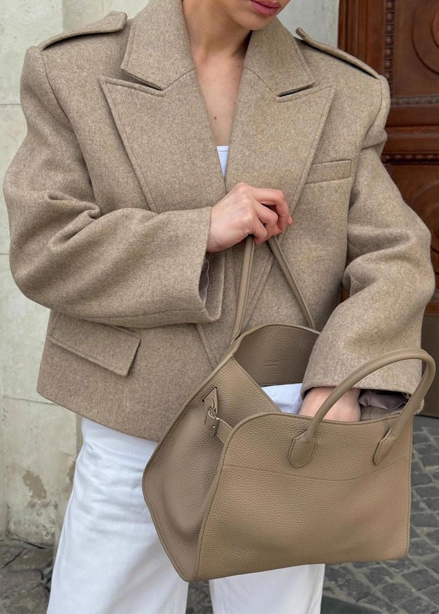 Structured Short Blazer Jacket with Peak Lapels and Shoulder Epaulets