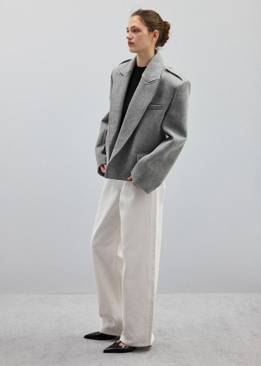 Structured Short Blazer Jacket with Peak Lapels and Shoulder Epaulets