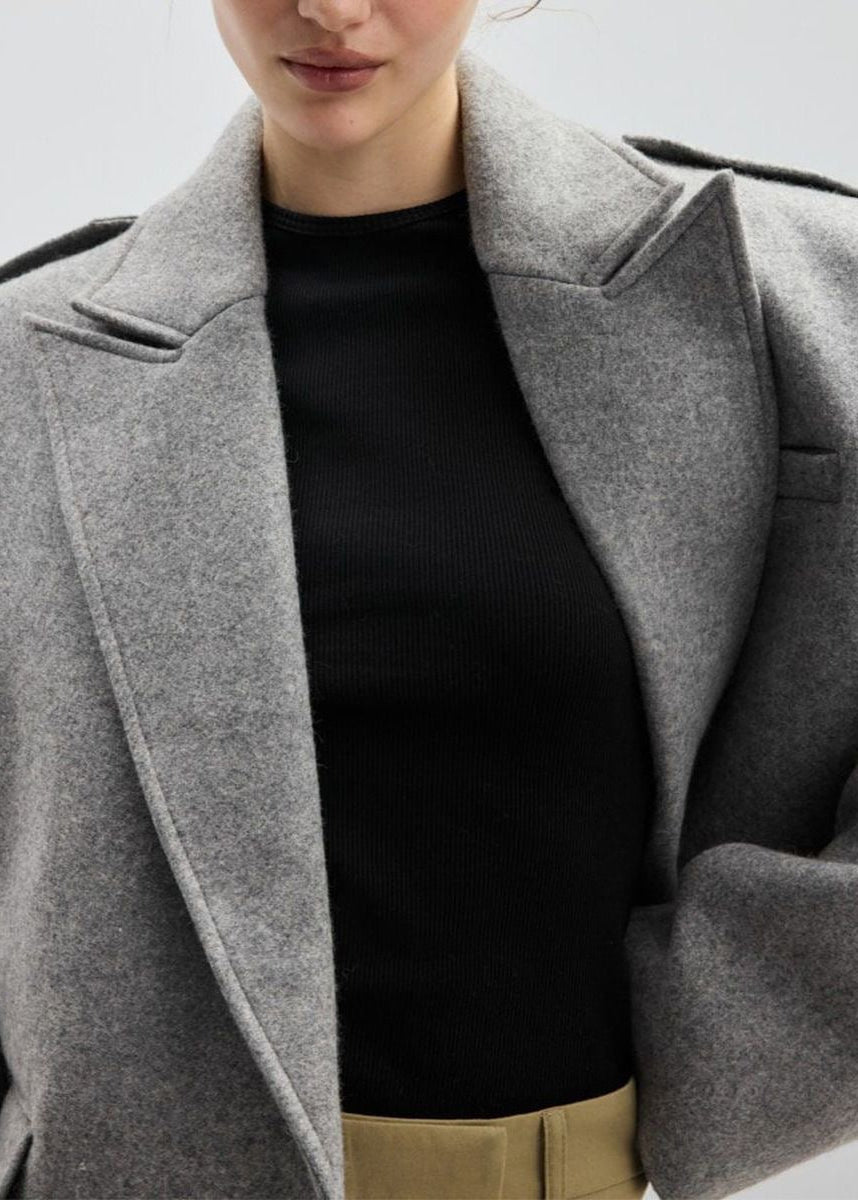 Structured Short Blazer Jacket with Peak Lapels and Shoulder Epaulets