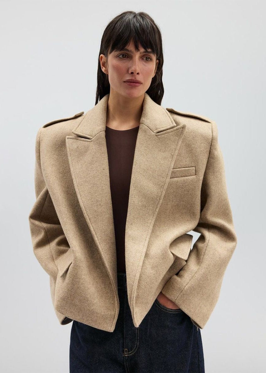 Structured Short Blazer Jacket with Peak Lapels and Shoulder Epaulets