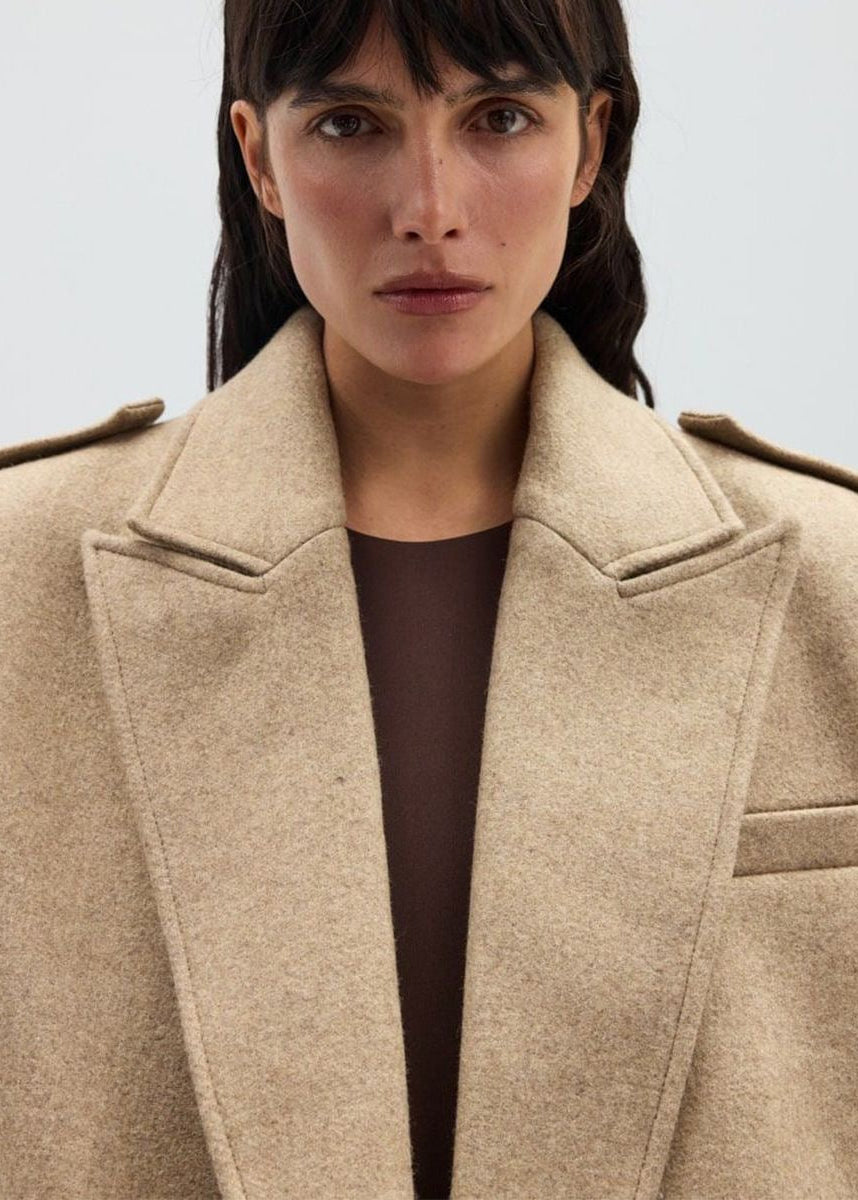 Structured Short Blazer Jacket with Peak Lapels and Shoulder Epaulets