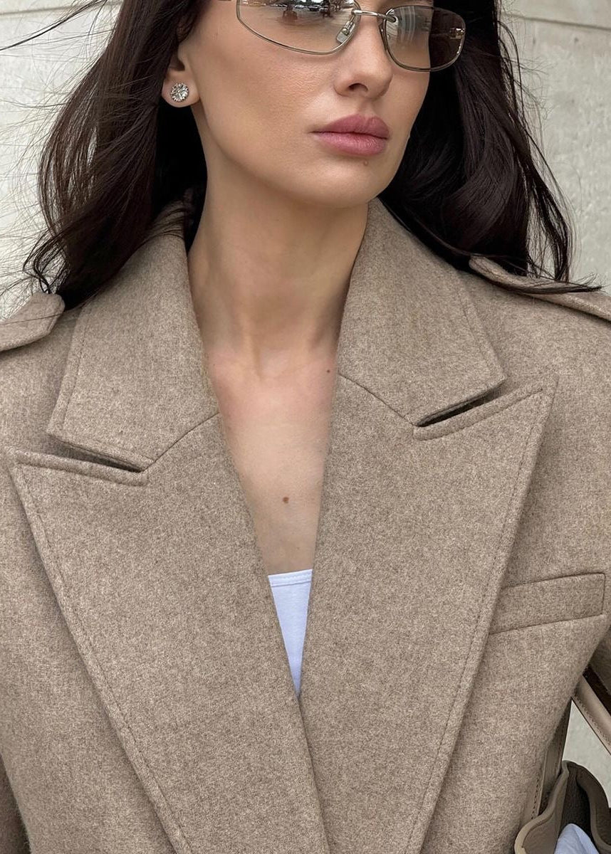 Structured Short Blazer Jacket with Peak Lapels and Shoulder Epaulets