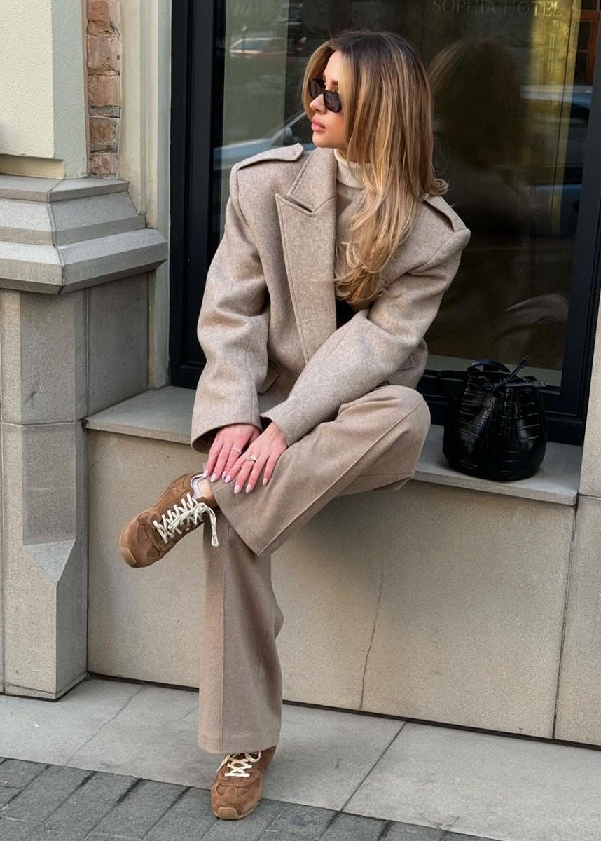 Structured Short Blazer Jacket with Peak Lapels and Shoulder Epaulets