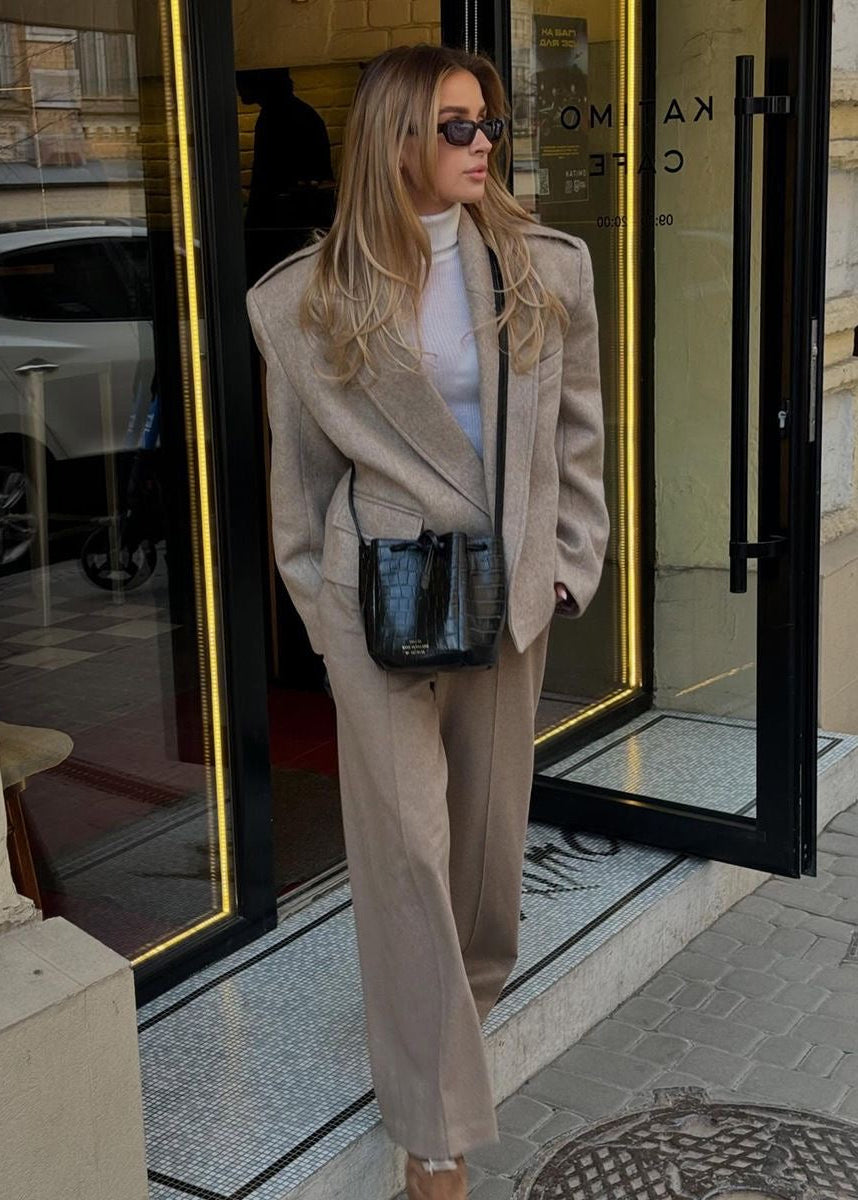 Structured Short Blazer Jacket with Peak Lapels and Shoulder Epaulets