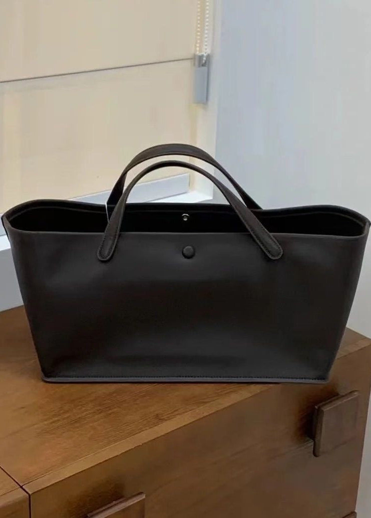 Structured East-West Leather-Look Tote Bag with Double Handles