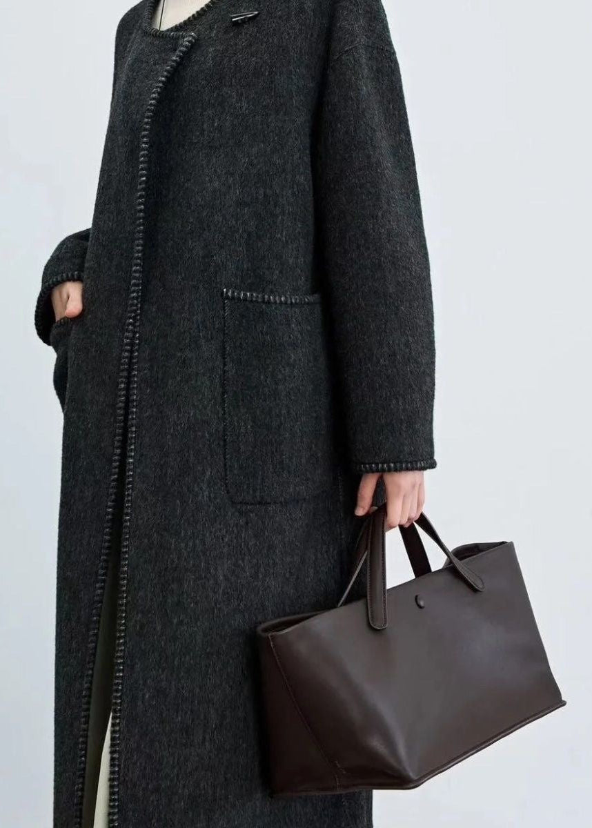 Structured East-West Leather-Look Tote Bag with Double Handles