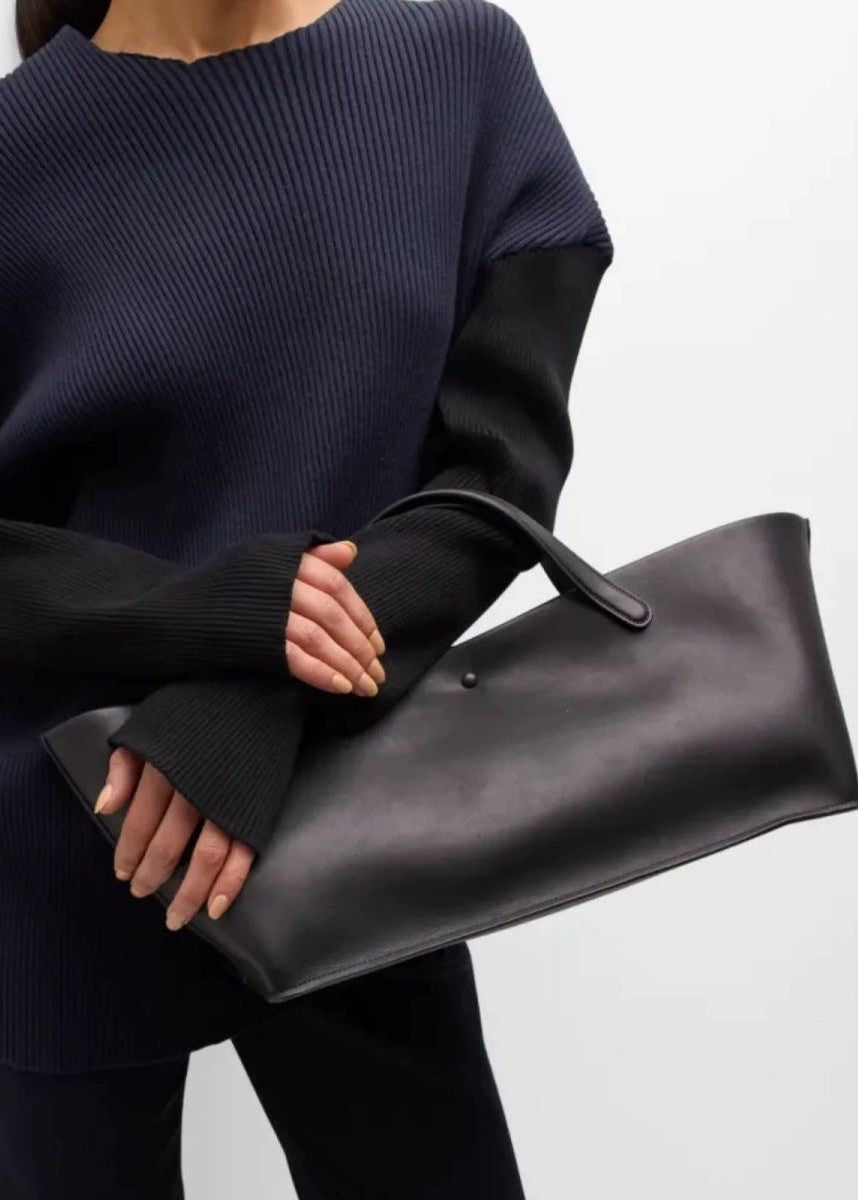 Structured East-West Leather-Look Tote Bag with Double Handles
