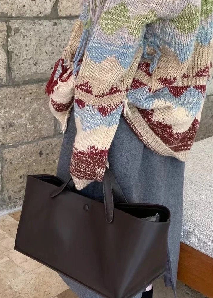 Structured East-West Leather-Look Tote Bag with Double Handles