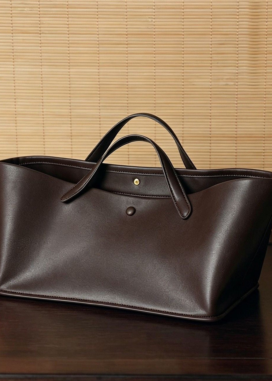 Structured East-West Leather-Look Tote Bag with Double Handles