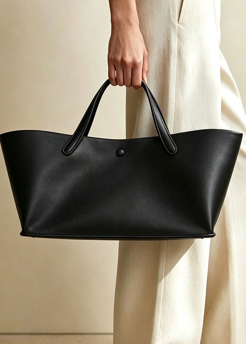 Structured East-West Leather-Look Tote Bag with Double Handles
