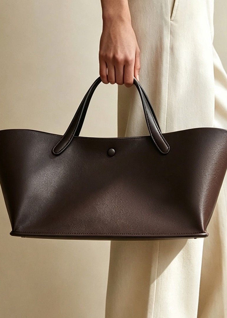 Structured East-West Leather-Look Tote Bag with Double Handles