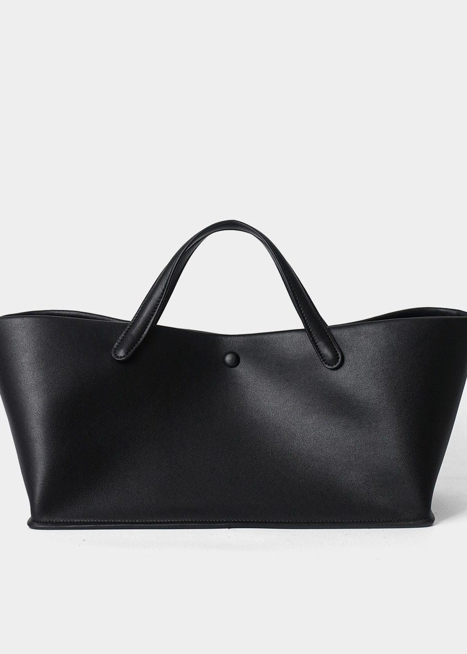 Structured East-West Leather-Look Tote Bag with Double Handles