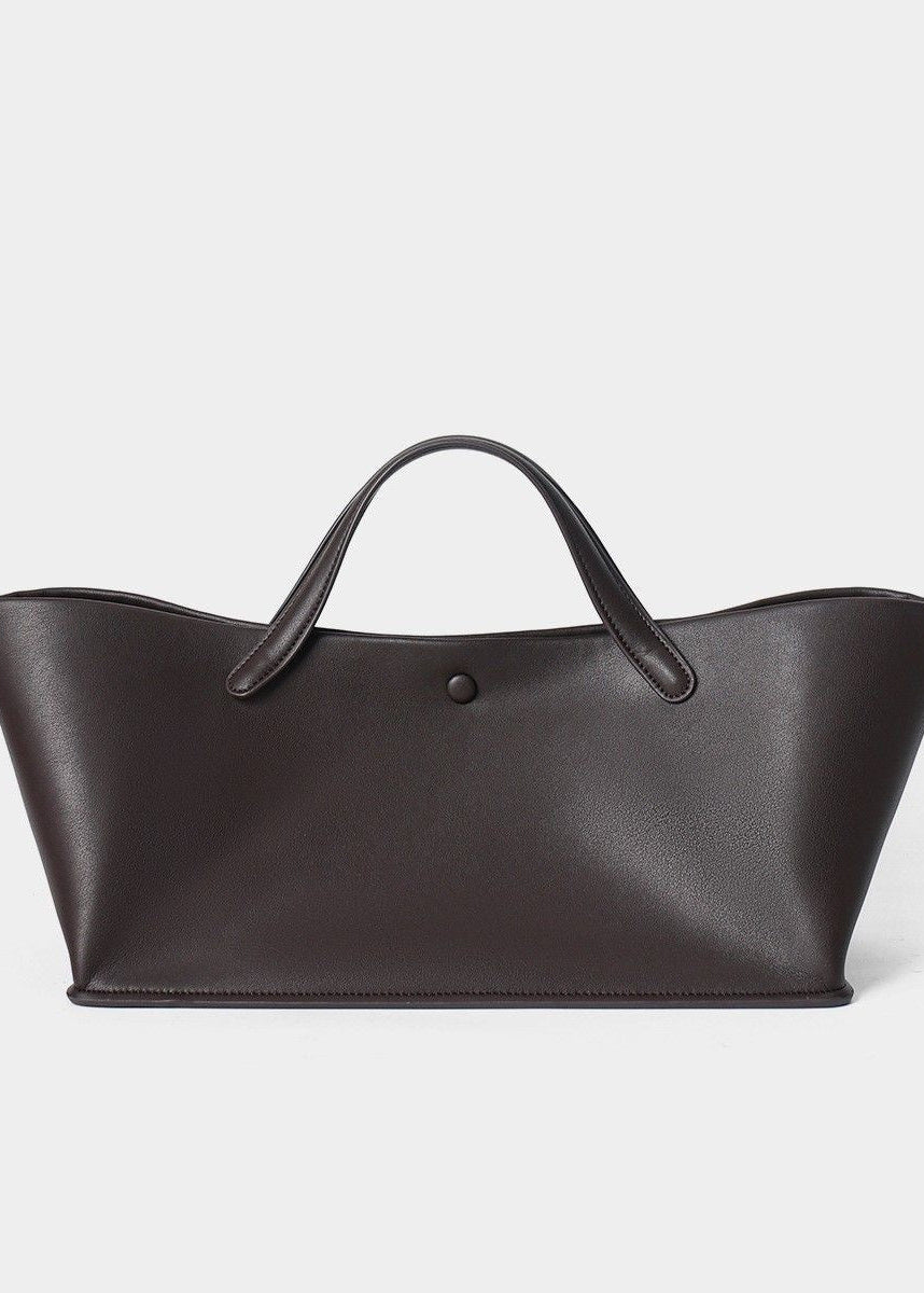 Structured East-West Leather-Look Tote Bag with Double Handles