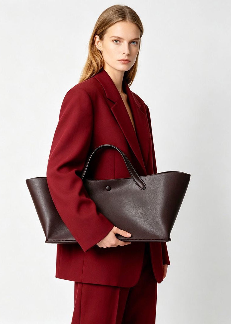 Structured East-West Leather-Look Tote Bag with Double Handles