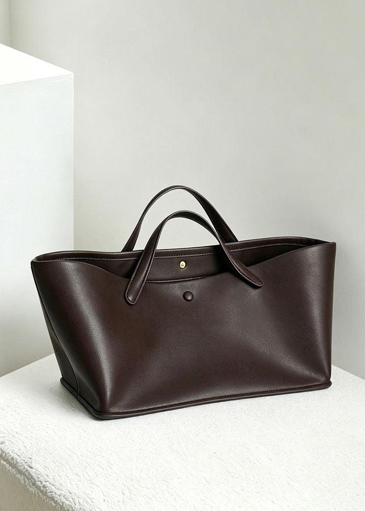 Structured East-West Leather-Look Tote Bag with Double Handles