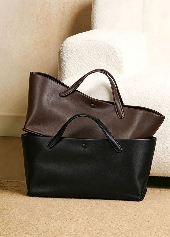 Structured East-West Leather-Look Tote Bag with Double Handles