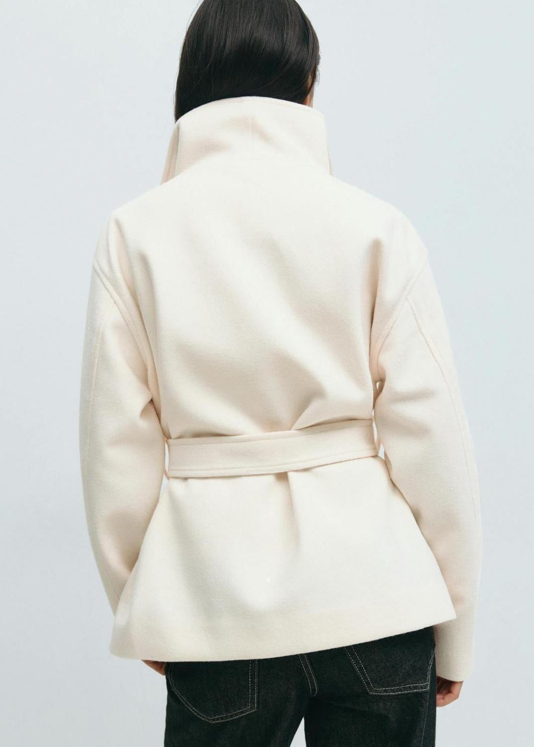 Burgundy Belted Wrap Jacket with Wide Collar