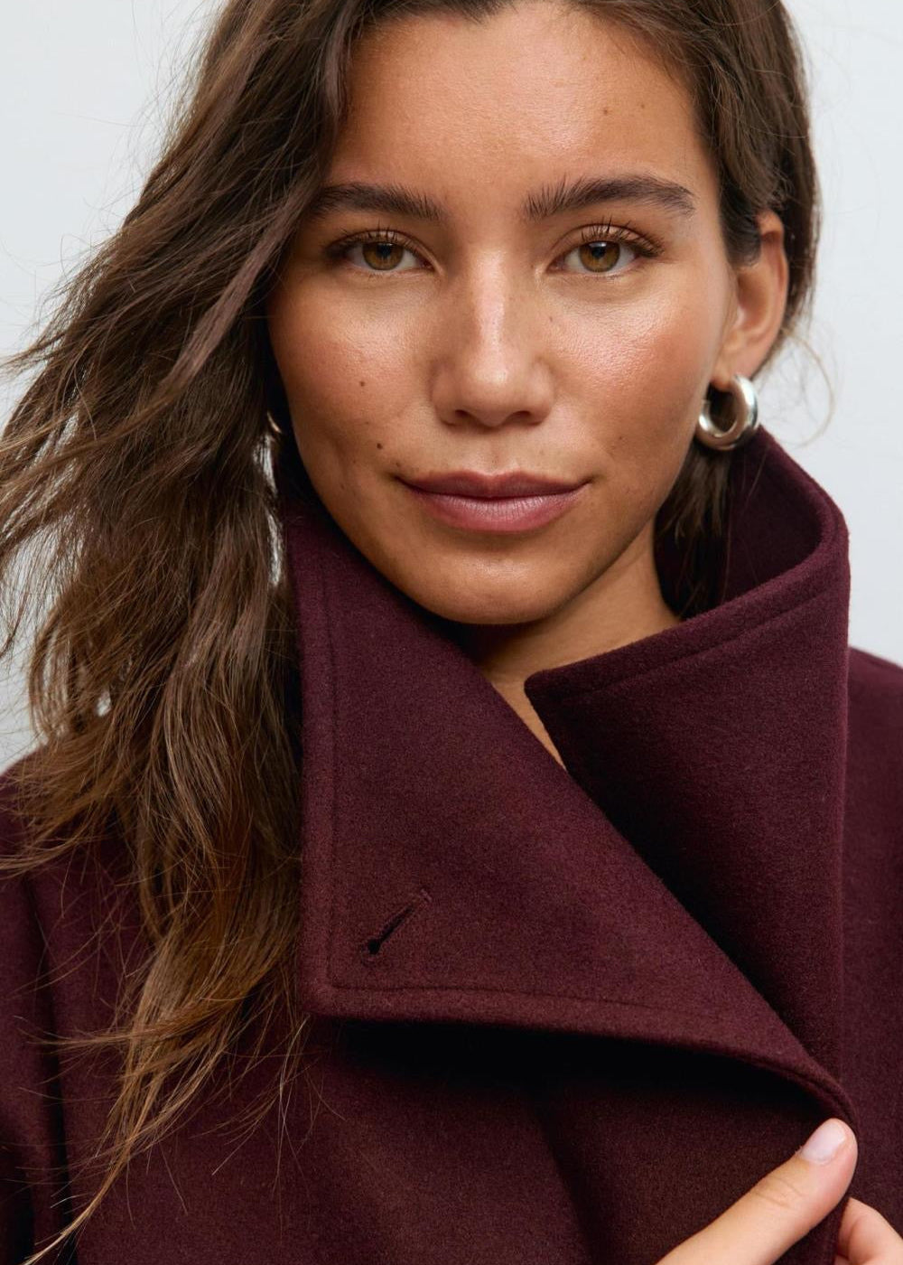 Burgundy Belted Wrap Jacket with Wide Collar