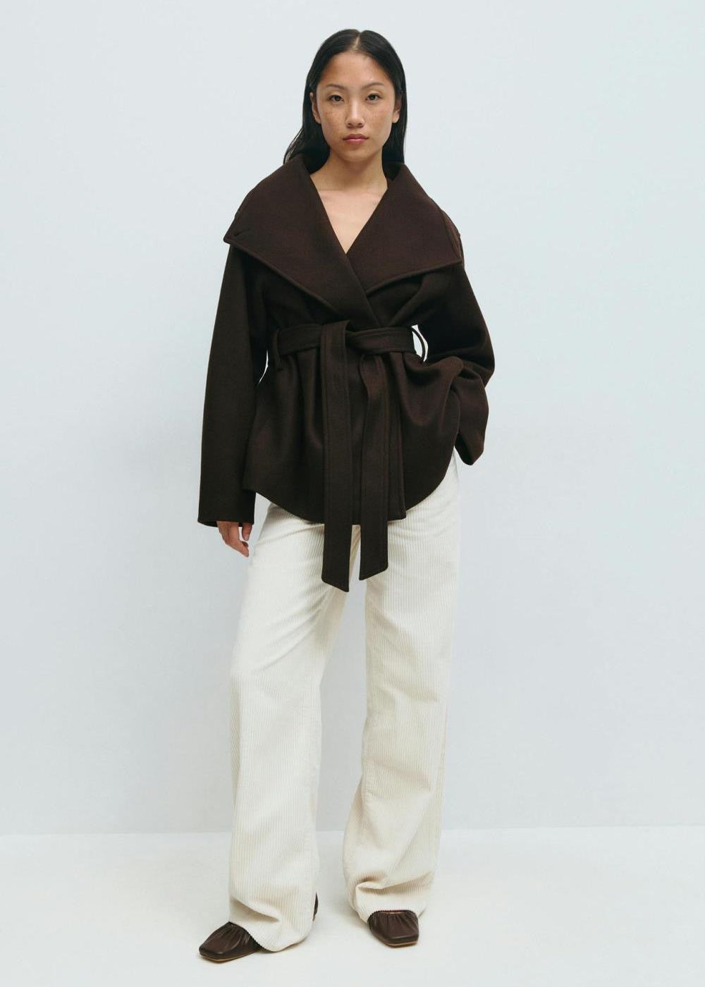 Burgundy Belted Wrap Jacket with Wide Collar