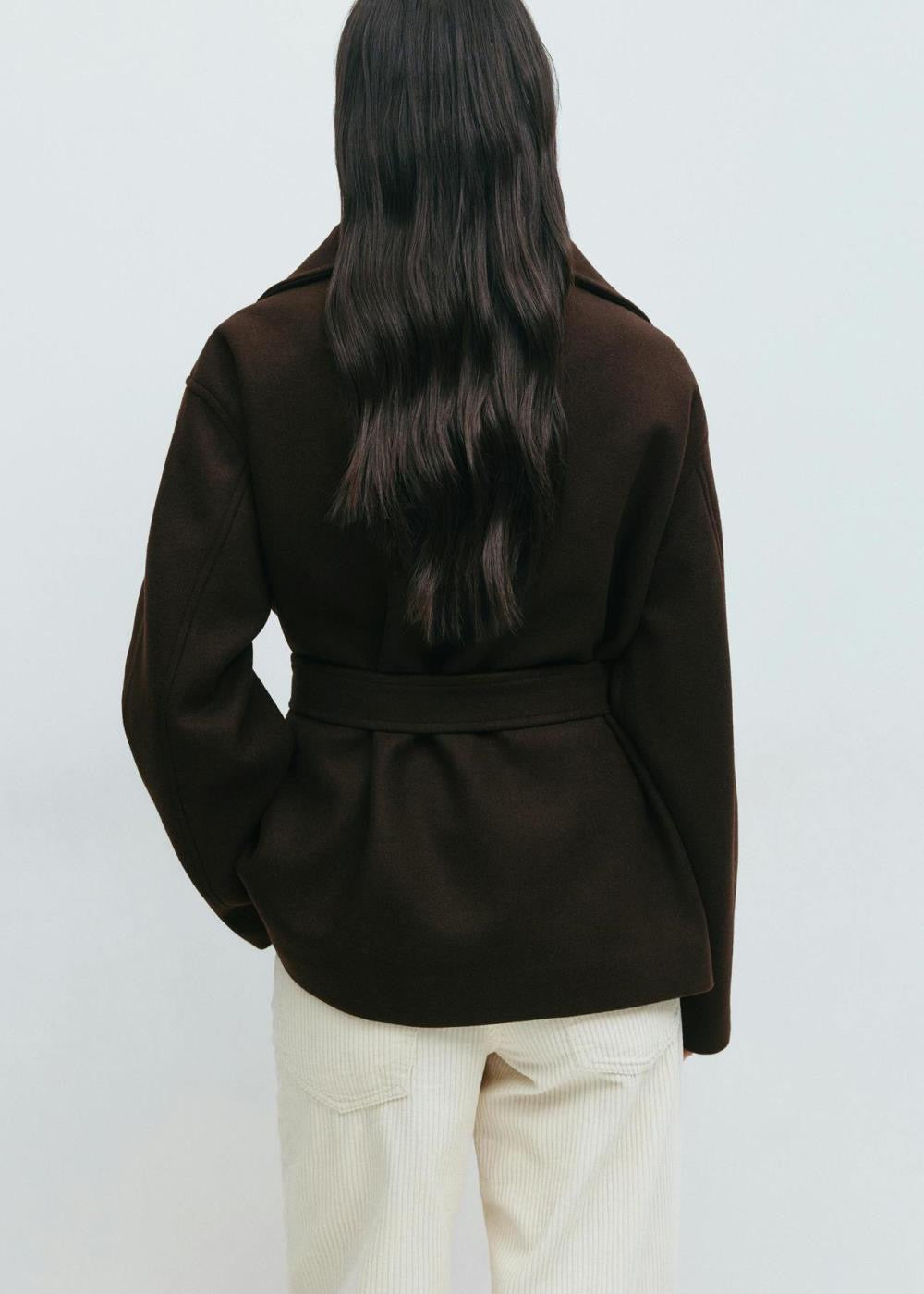 Burgundy Belted Wrap Jacket with Wide Collar