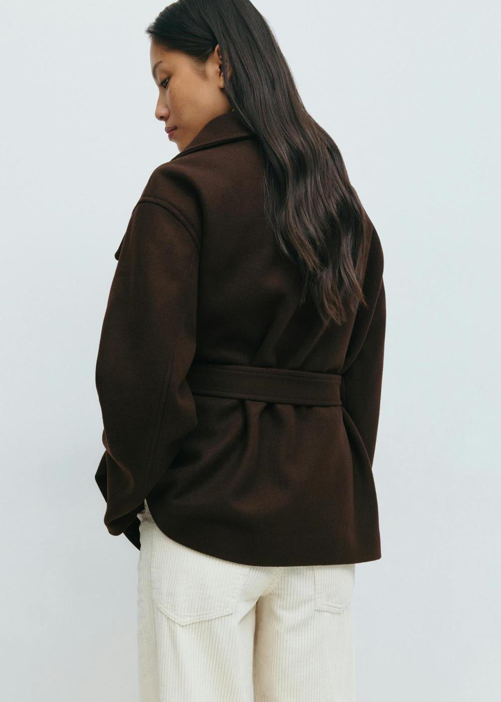 Burgundy Belted Wrap Jacket with Wide Collar