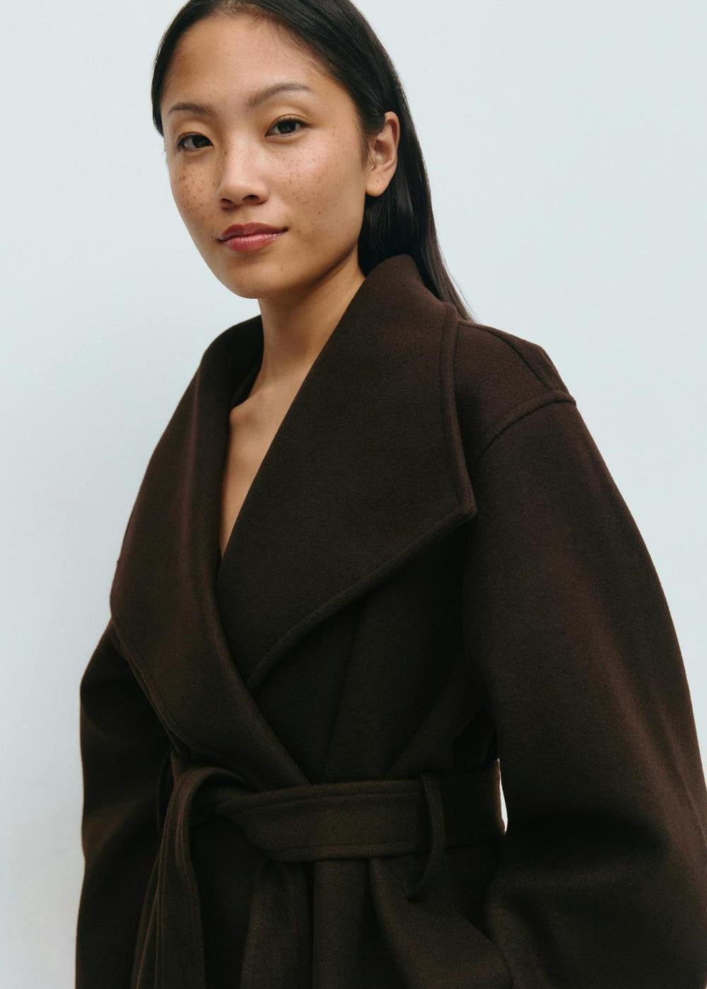 Burgundy Belted Wrap Jacket with Wide Collar