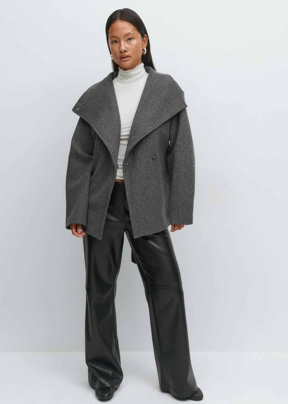 Burgundy Belted Wrap Jacket with Wide Collar