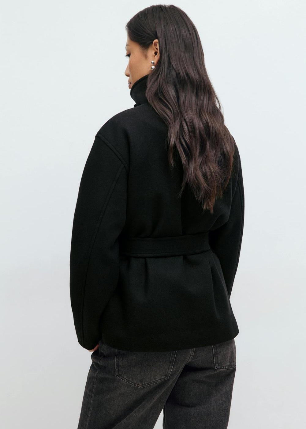 Burgundy Belted Wrap Jacket with Wide Collar