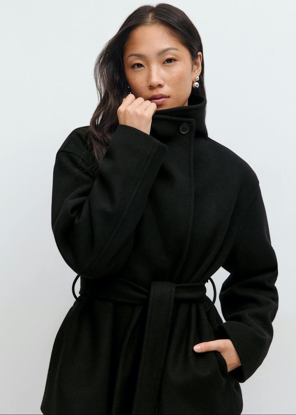 Burgundy Belted Wrap Jacket with Wide Collar