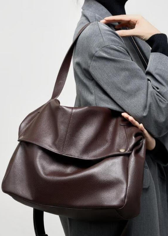 Brown Pebbled Leather Shoulder Bag with Removable Crossbody Strap