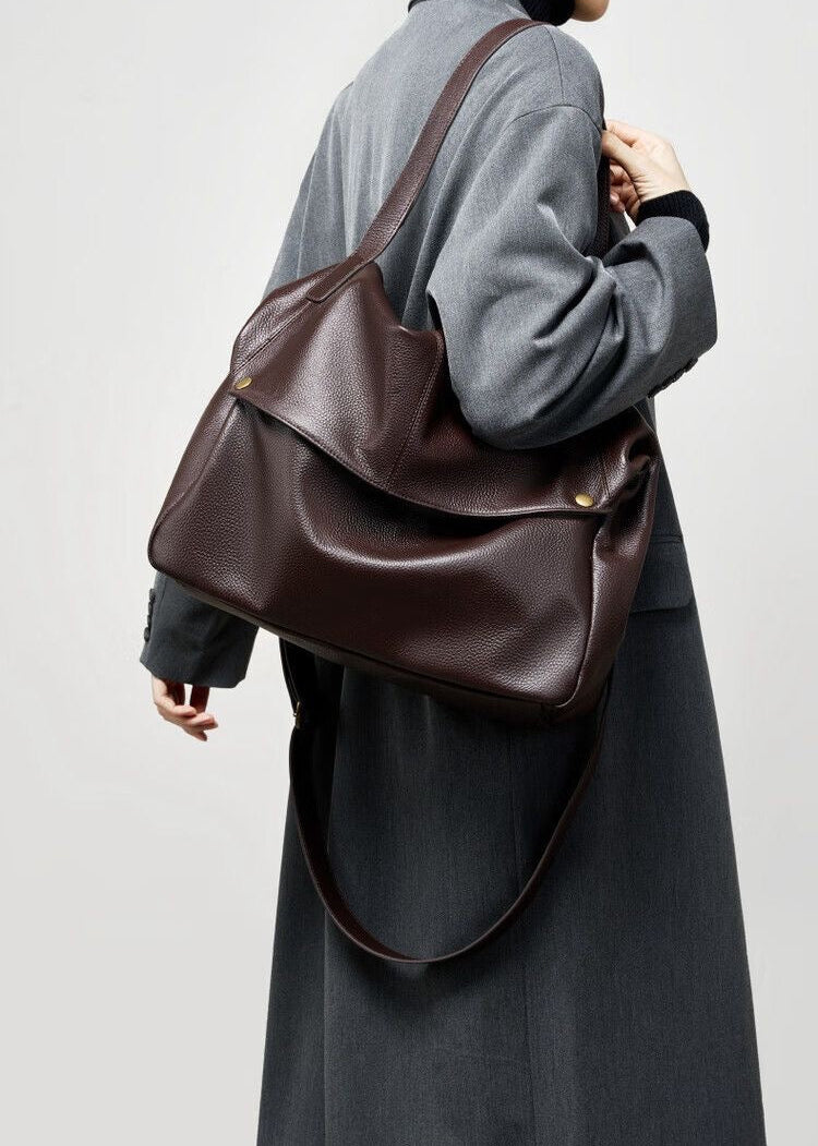 Brown Pebbled Leather Shoulder Bag with Removable Crossbody Strap