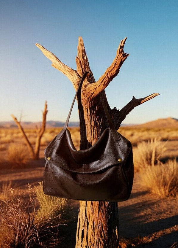 Brown Pebbled Leather Shoulder Bag with Removable Crossbody Strap