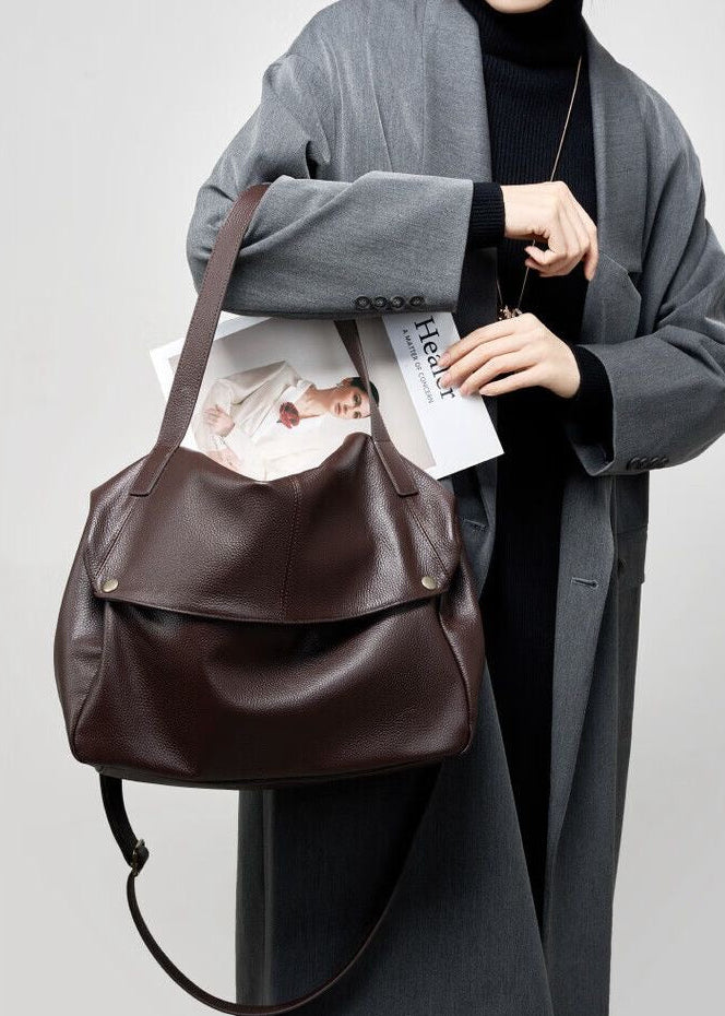 Brown Pebbled Leather Shoulder Bag with Removable Crossbody Strap
